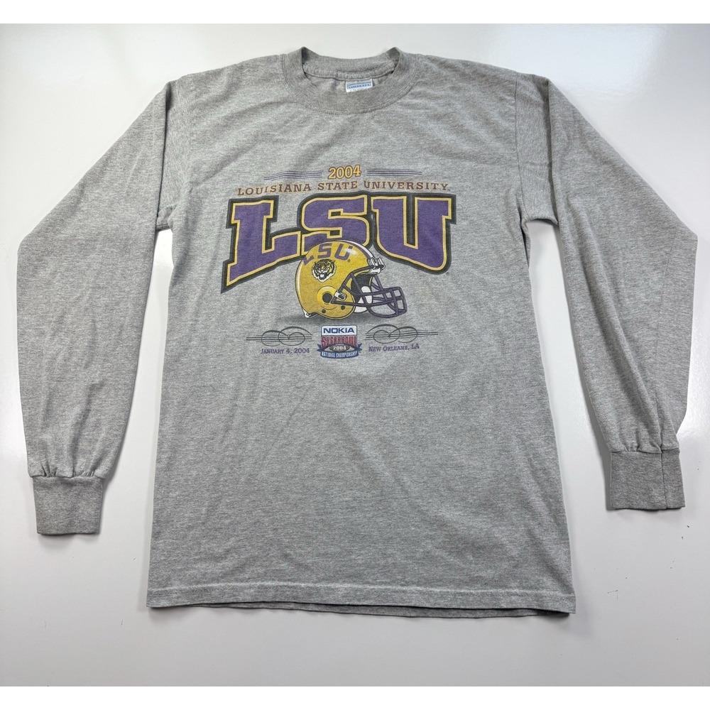 Vintage T-Shirt Mens small Team LSU 2004 Sugar Bowl Gray Cotton Football NCAA